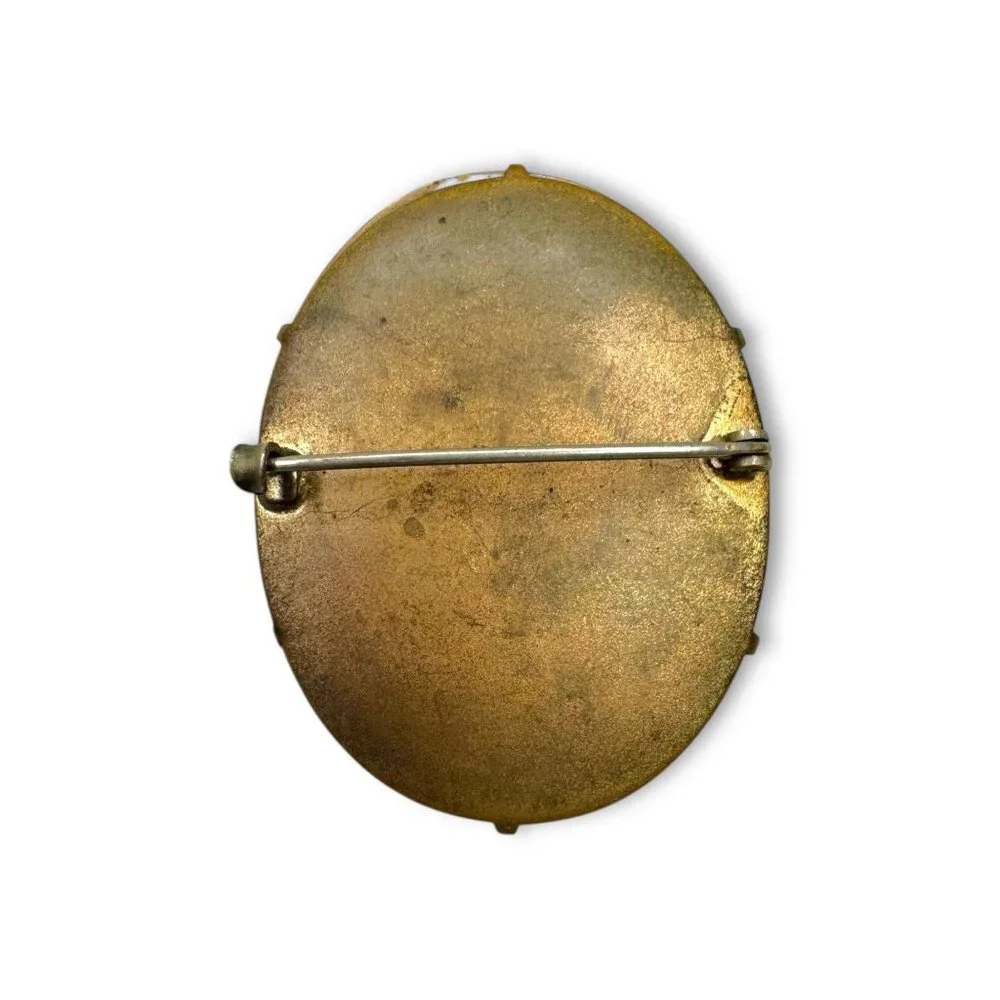 Antique Porcelain Cherry Blossom Brass Brooch - Picture 2 of 6